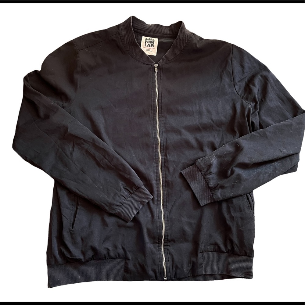 💥50% sale💥Denim Lab black zip up jacket with embroidered back size M. E#337